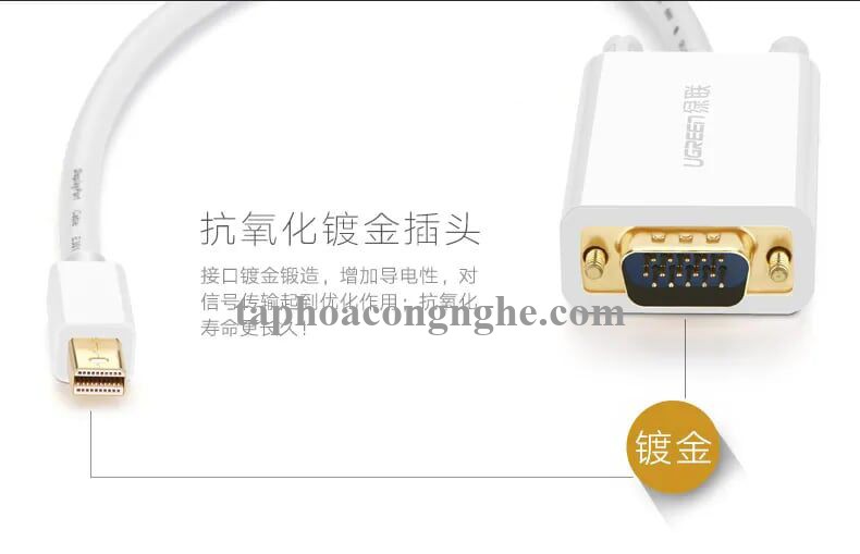 Ugreen 10444 3M Màu Trắng Cáp chuyển đổi Mini DP sang VGA hỗ trợ phân giải 1080P MD103 30010444